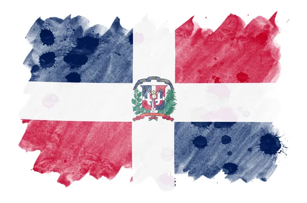 Прапор Домініканської Республіки Зображена Рідкі Аквареллю Стилі Ізольовані Білому Тлі — стокове фото