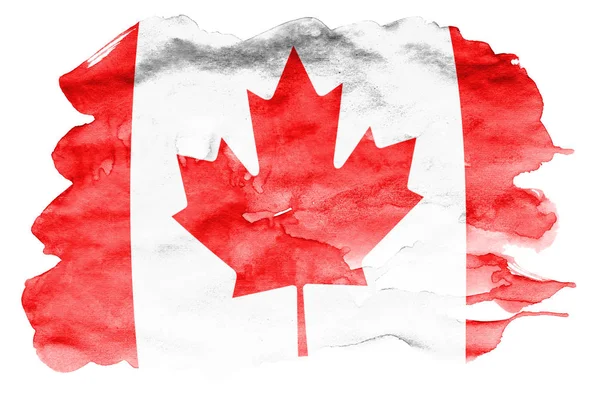 Kanada Flagga Avbildad Flytande Akvarell Stil Isolerad Vit Bakgrund Slarvig — Stockfoto