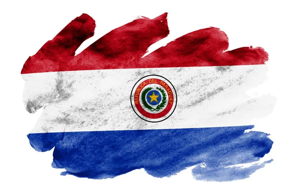 Paraguay Bayrak Beyaz Arka Plan Üzerinde Izole Sıvı Suluboya Tarzında — Stok fotoğraf