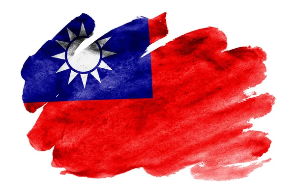 Taiwan Flag Avbildad Flytande Akvarell Stil Isolerad Vit Bakgrund Slarvig — Stockfoto