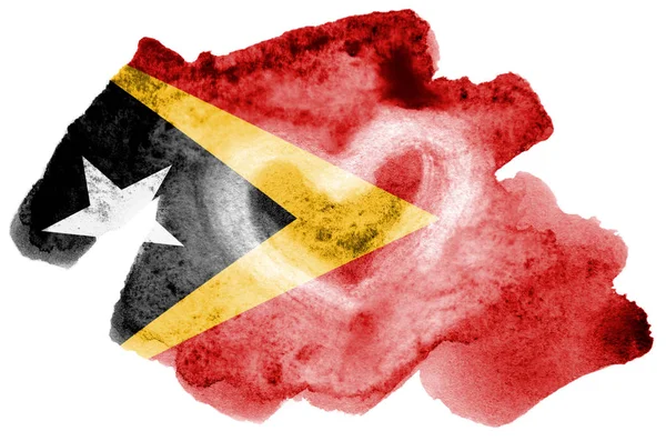 Vlag Van Oost Timor Wordt Afgebeeld Vloeibare Waterverf Stijl Geïsoleerd — Stockfoto