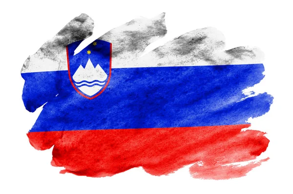 Slovenia flag  is depicted in liquid watercolor style isolated on white background. Careless paint shading with image of national flag. Independence Day banner