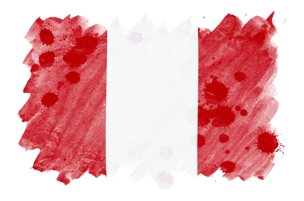 Peru Lippu Kuvattu Nestemäinen Akvarelli Tyyli Eristetty Valkoisella Pohjalla Huolimaton — kuvapankkivalokuva