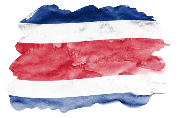 Kosta Rika Bayrak Beyaz Arka Plan Üzerinde Izole Sıvı Suluboya — Stok fotoğraf