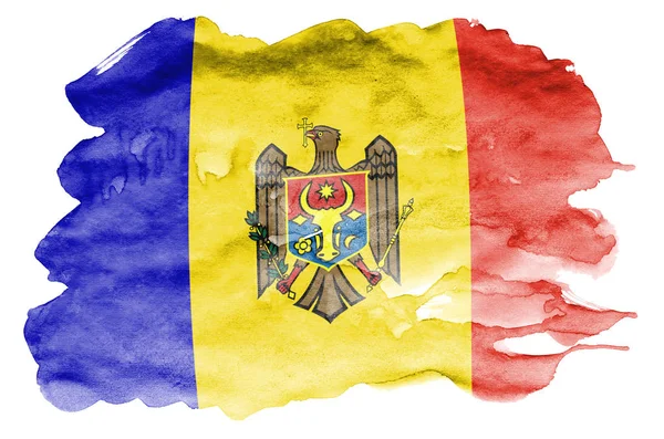 Moldova Zászló Ábrázolt Folyékony Akvarell Stílusú Elszigetelt Fehér Background Gondatlan — Stock Fotó