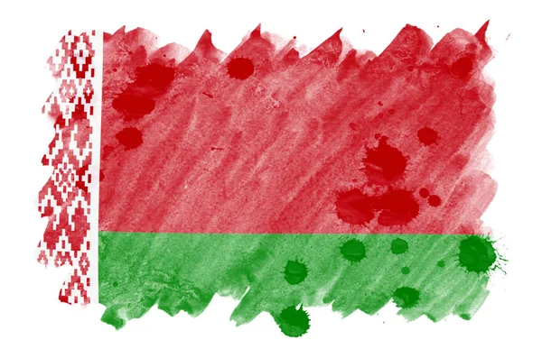 Belarus Flag Depicted Liquid Watercolor Style Isolated White Background Careless — Stock Photo, Image
