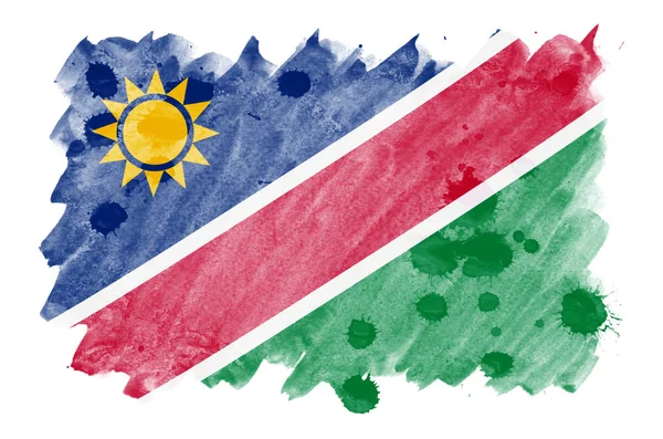 Bandera Namibia Representa Estilo Acuarela Líquida Aislada Sobre Fondo Blanco — Foto de Stock