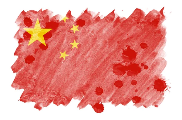 Bendera Tiongkok Digambarkan Dalam Gaya Cat Air Cair Yang Diisolasi — Stok Foto