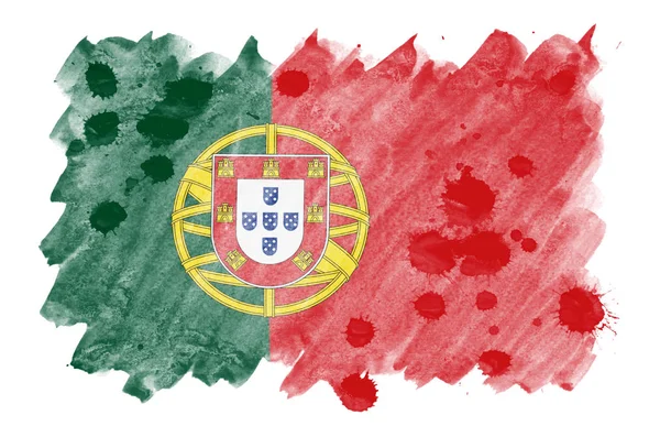 Portugal Flag Depicted Liquid Watercolor Style Isolated White Background Careless — Stock Photo, Image