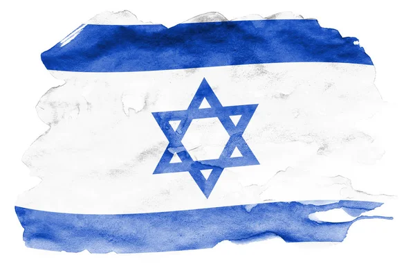 Die Israel Flag Ist Flüssigem Aquarellstil Dargestellt Isoliert Auf Weißem — Stockfoto