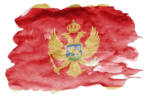 Bandeira Montenegro Representado Estilo Aquarela Líquido Isolado Fundo Branco Tinta — Fotografia de Stock