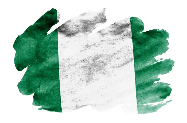 Nigeria Flag Depicted Liquid Watercolor Style Isolated White Background Careless — Stock Photo, Image