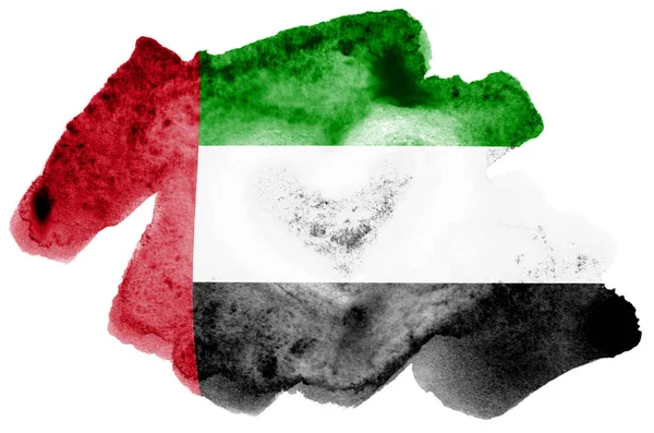 United Arab Emirates flag  is depicted in liquid watercolor style isolated on white background. Careless paint shading with image of national flag. Independence Day banner