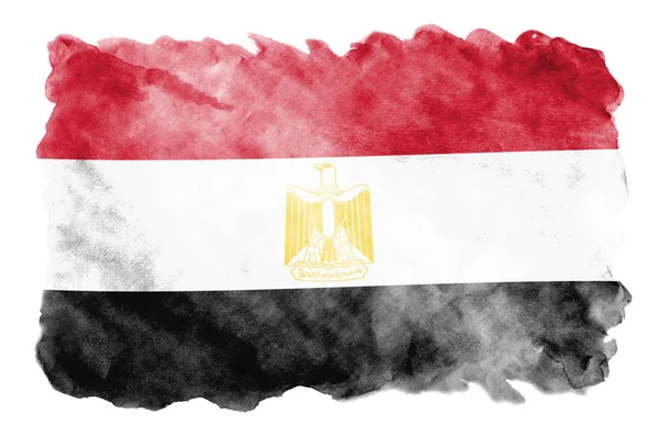 Egypten Flagga Avbildad Flytande Akvarell Stil Isolerad Vit Bakgrund Slarvig — Stockfoto