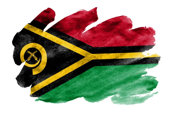 Vlag Van Vanuatu Afgebeeld Vloeibare Waterverf Stijl Geïsoleerd Een Witte — Stockfoto