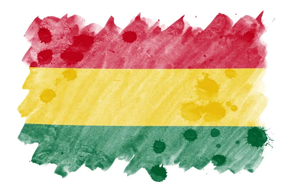 Bolívia Zászló Ábrázolt Folyékony Akvarell Stílusú Elszigetelt Fehér Background Gondatlan — Stock Fotó