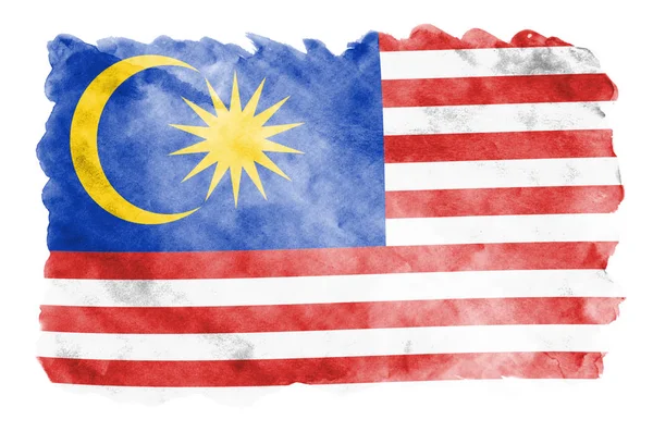 Malaysia Flag Depicted Liquid Watercolor Style Isolated White Background Careless — Stock Photo, Image