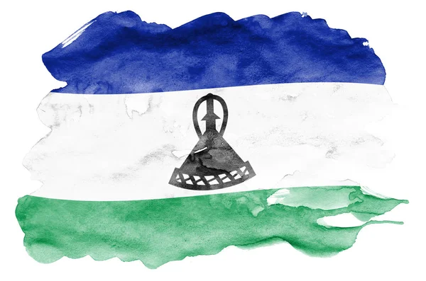 Bandiera Lesotho Raffigurato Stile Acquerello Liquido Isolato Sfondo Bianco Dipingente — Foto Stock