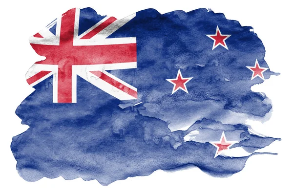 Bandera Nueva Zelanda Representa Estilo Acuarela Líquida Aislada Sobre Fondo — Foto de Stock