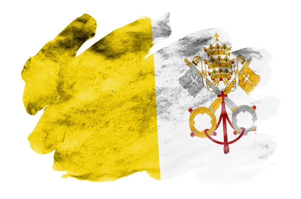 바티칸 플래그는 바탕에 수채화 스타일에 국기의 이미지와 부주의 페인트 음영입니다 — 스톡 사진