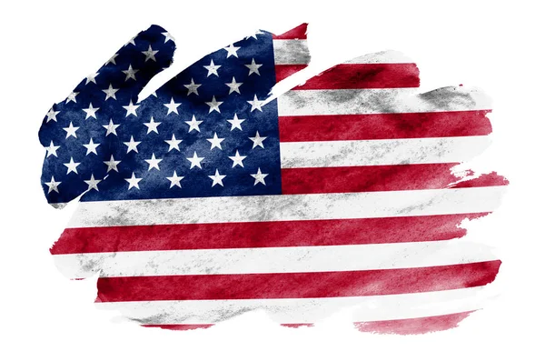 Bandiera Degli Stati Uniti America Raffigurata Stile Acquerello Liquido Isolato — Foto Stock