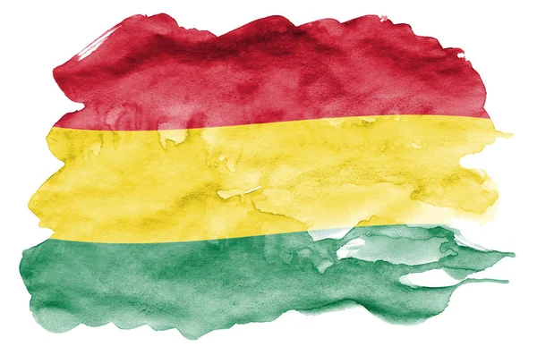 Flaga Boliwii Jest Przedstawiony Stylu Przypominającym Akwarele Cieczy Białym Tle — Zdjęcie stockowe