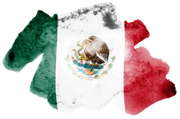 墨西哥国旗描绘的是在白色背景上隔离的液体水彩风格 漫不经心的油漆底纹与国旗的形象 独立日横幅 — 图库照片
