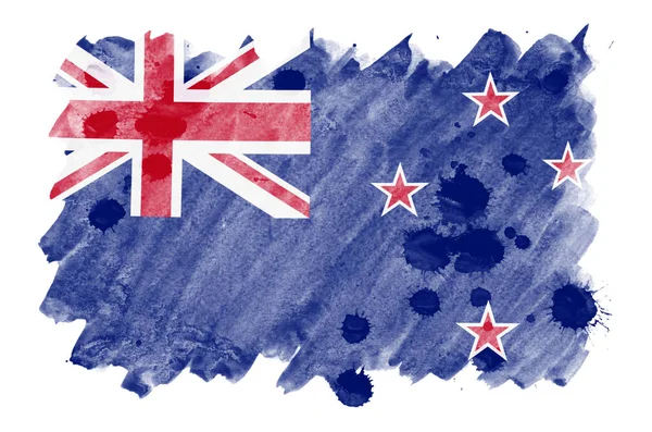 New Zealand Flag Depicted Liquid Watercolor Style Isolated White Background — Stock Photo, Image