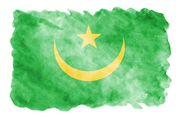 Σημαία Της Μαυριτανίας Απεικονίζεται Υγρό Στυλ Υδροχρώματος Που Απομονώνονται Λευκό — Φωτογραφία Αρχείου