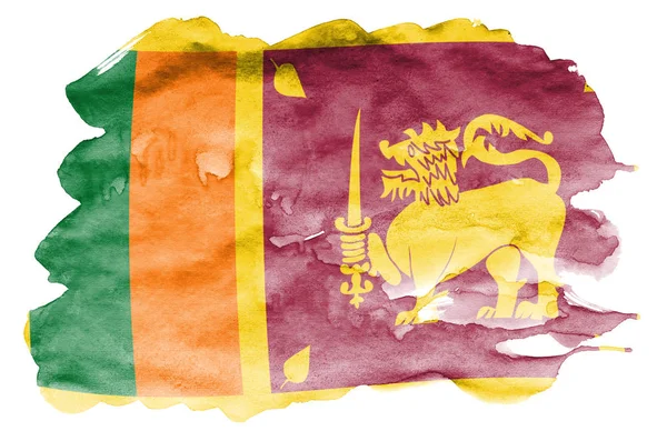 Bandeira Sri Lanka Retratada Estilo Aquarela Líquida Isolada Fundo Branco — Fotografia de Stock