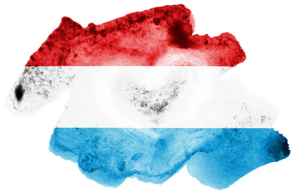 Bandeira Luxemburguesa Retratada Estilo Aquarela Líquida Isolada Fundo Branco Tinta — Fotografia de Stock