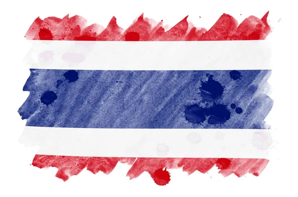 Thajsko Vlajka Líčen Tekutý Akvarel Styl Izolovaných Bílém Pozadí Neopatrný — Stock fotografie