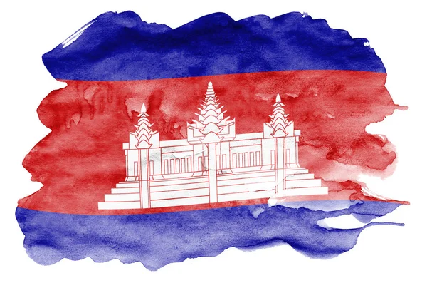 Bandera Camboya Representa Estilo Acuarela Líquido Aislado Sobre Fondo Blanco — Foto de Stock