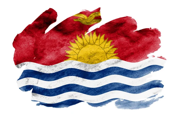 Bandeira Kiribati Representada Estilo Aquarela Líquida Isolada Fundo Branco Tinta — Fotografia de Stock