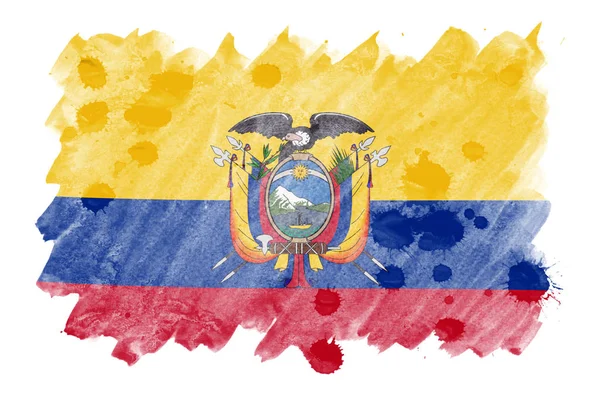 Bandeira Equador Representado Estilo Aquarela Líquido Isolado Fundo Branco Tinta — Fotografia de Stock
