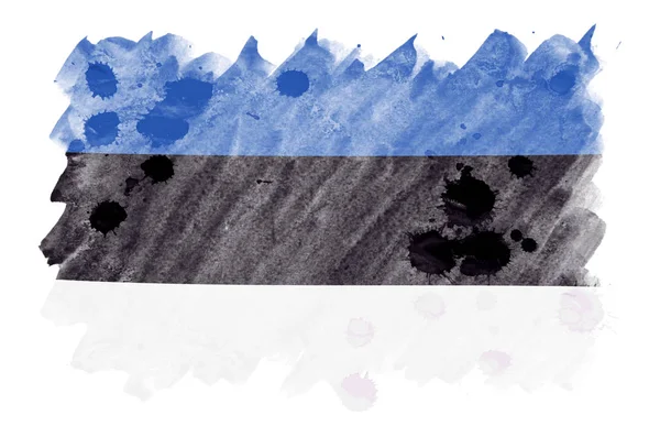 Прапор Естонії Зображена Рідкі Аквареллю Стилі Ізольовані Білому Тлі Затінення — стокове фото