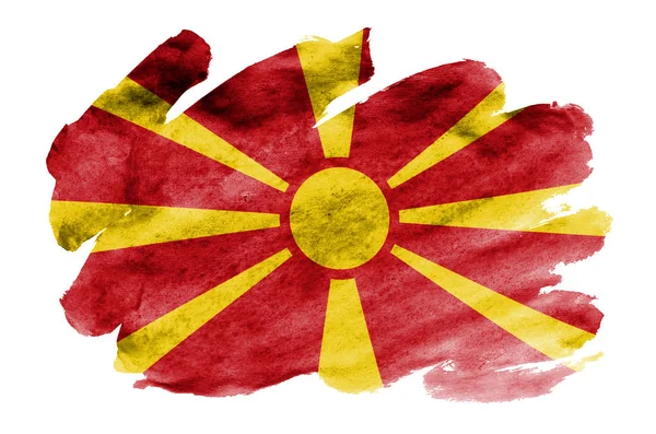 Macedonia Flag Depicted Liquid Watercolor Style Isolated White Background Careless — Stock Photo, Image