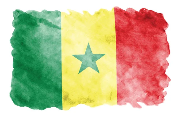 Bandeira Senegal Representado Estilo Aquarela Líquido Isolado Fundo Branco Tinta — Fotografia de Stock