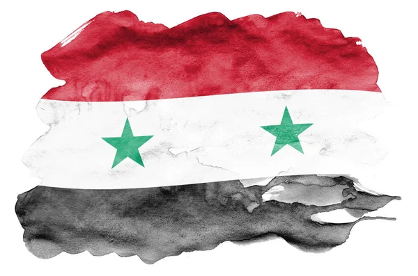 Syrien Flagga Avbildad Flytande Akvarell Stil Isolerad Vit Bakgrund Slarvig — Stockfoto