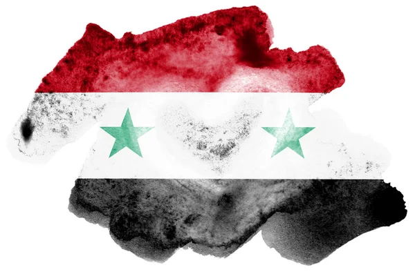 Syrien Flagga Avbildad Flytande Akvarell Stil Isolerad Vit Bakgrund Slarvig — Stockfoto