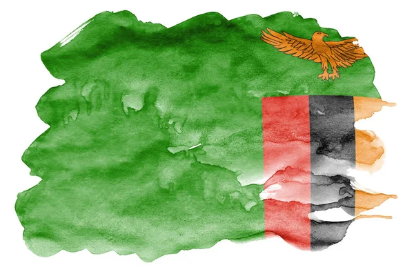 Bandeira Zâmbia Representado Estilo Aquarela Líquido Isolado Fundo Branco Tinta — Fotografia de Stock