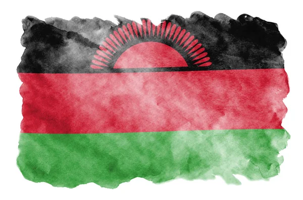 Malawis Flagga Avbildad Flytande Akvarell Stil Isolerad Vit Bakgrund Slarvig — Stockfoto