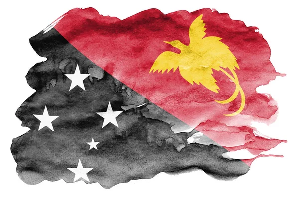 Bandera Papúa Nueva Guinea Representa Estilo Acuarela Líquida Aislada Sobre — Foto de Stock