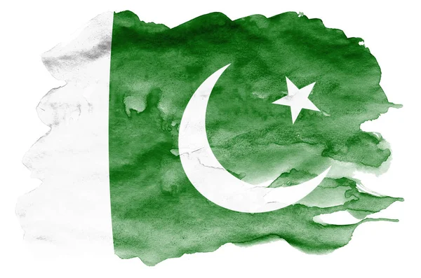 Drapeau Pakistan Est Représenté Dans Style Aquarelle Liquide Isolé Sur — Photo