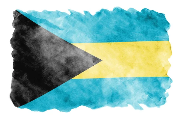Vlag Van Bahamas Afgebeeld Vloeibare Waterverf Stijl Geïsoleerd Een Witte — Stockfoto