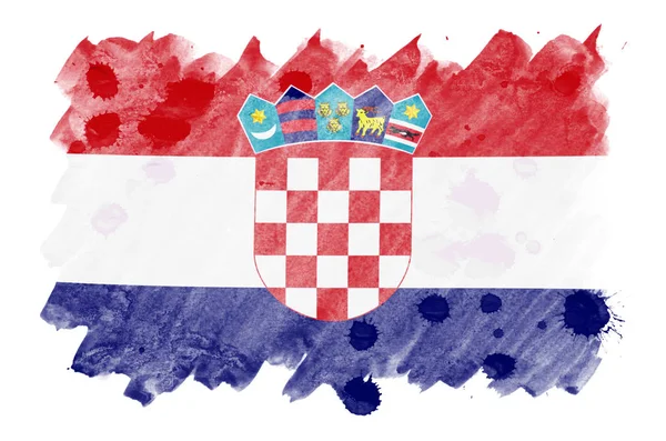 Croazia Bandiera Raffigurato Stile Acquerello Liquido Isolato Sfondo Bianco Dipingente — Foto Stock