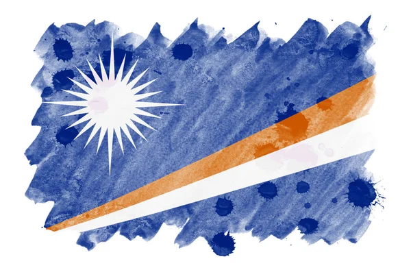 Bandiera Delle Isole Marshall Raffigurata Stile Acquerello Liquido Isolato Sfondo — Foto Stock