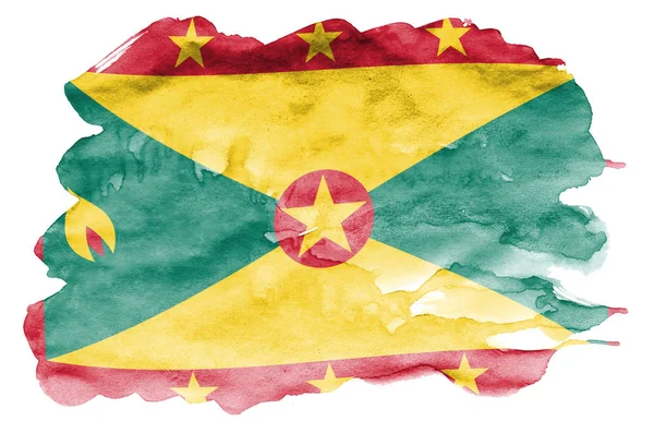 Die Grenada Flagge Ist Flüssigem Aquarell Stil Auf Weißem Hintergrund — Stockfoto