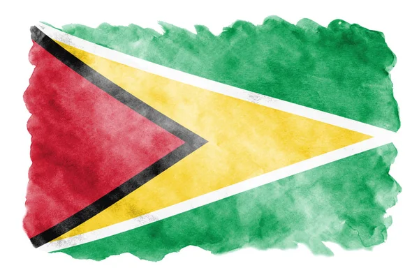 Vlag Van Guyana Afgebeeld Vloeibare Waterverf Stijl Geïsoleerd Een Witte — Stockfoto