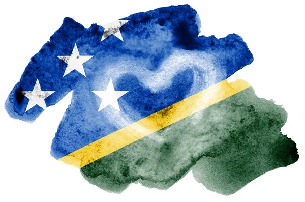 Vlajka Šalamounových Ostrovů Líčen Tekutý Akvarel Styl Izolovaných Bílém Pozadí — Stock fotografie